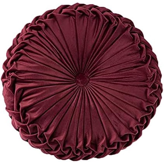 Round Pillows Velvet Pleated Circle Pillow Chair Cushion Floor Pillows Home Decorations for Home Couch Chair Bed Car Burgundy