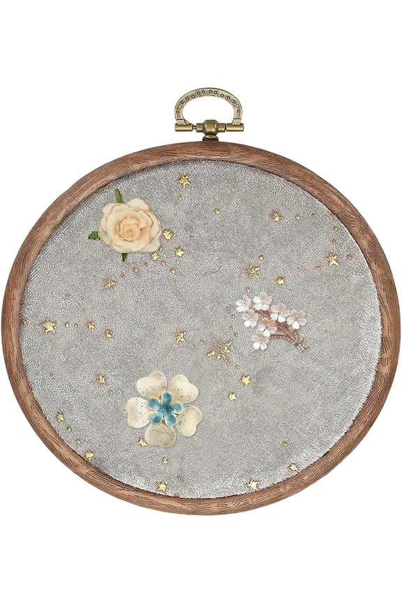 Round Pin Display Board, 5.3" Velvet Wall Hanging Brooch Jewelry Stand Storage Holder for Enamel Pins Badges Brooches Collection, Star & Moon, Silver Gray
