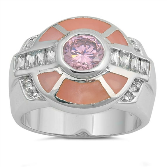 Round Pink Cubic Zirconia Wide Large Class Ring .925 Sterling Silver Band Jewelry Female Male Size 6