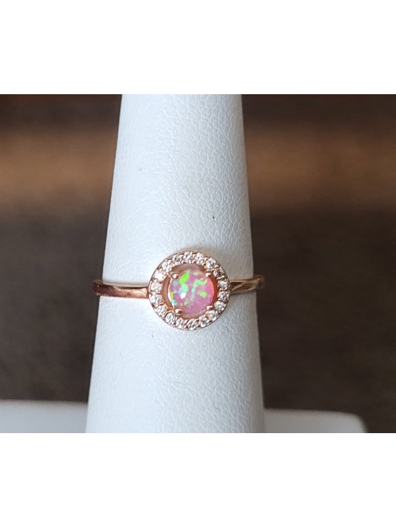 Round Pink Opal & Topaz Rose Gold Adjustable Ring RPOTRGAR