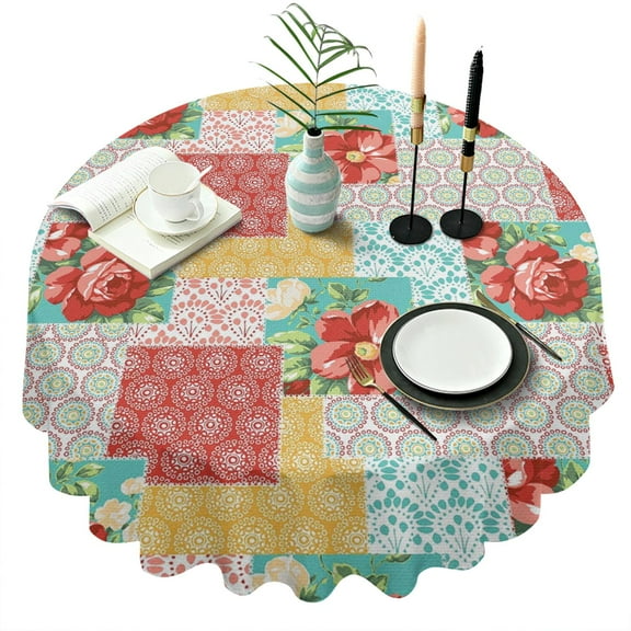 Round Pioneer Tablecloth -Linen Fabric Table Cloth - Washable Reusable Table Cover with Dust-Proof Wrinkle Resistant for Restaurant, Picnic, Indoor and Outdoor Dining 60 Inch X 60 Inch