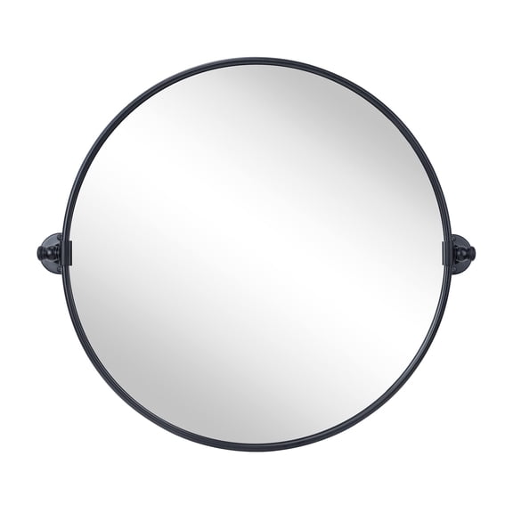 Round Pivot Bathroom Mirror Black Circle Metal Framed Tilting Beveled Vanity Mirrors 24"