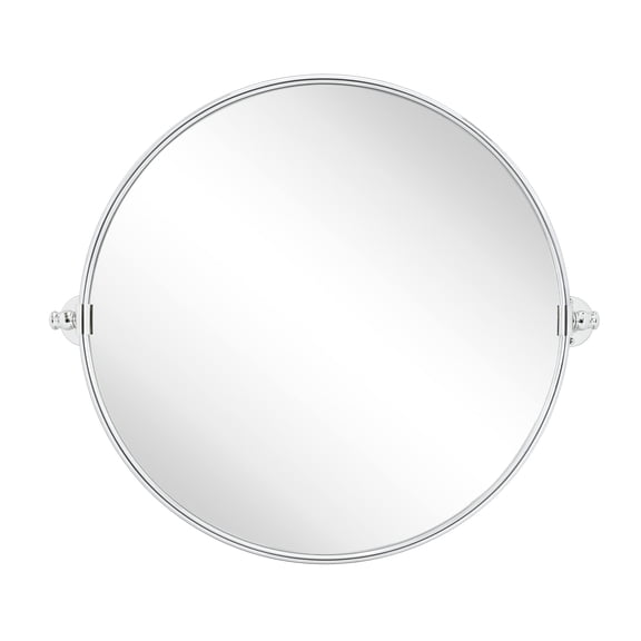 Round Pivot Bathroom Mirror Chrome Circle Metal Framed Tilting Beveled Vanity Mirrors 24"