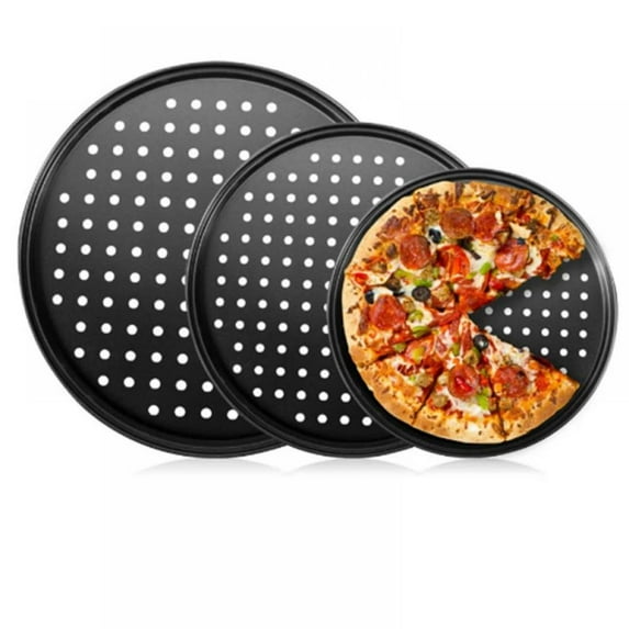 Round Pizza Baking Tray Carbon Steel Perforated Non-Stick Tray Pizza Baking Pan for Oven Baking Supplies - 12.5 inches