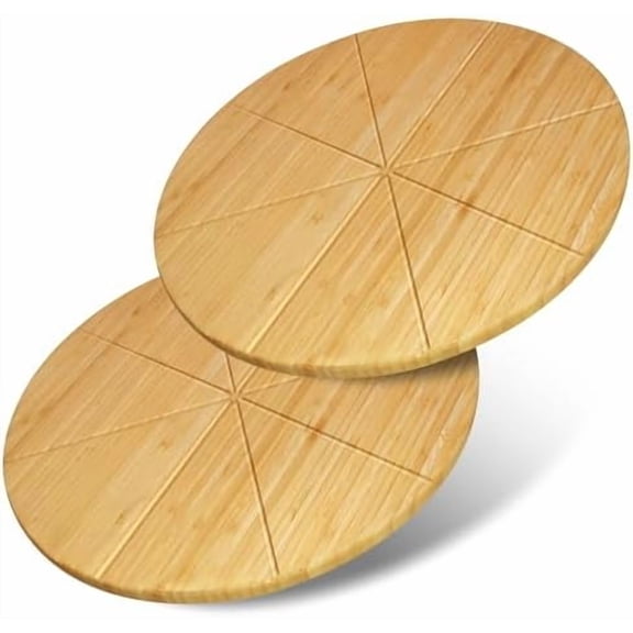 Round Pizza Cutting Board 12inch 2Pack Double Sided Bamboo Wooden Pizza Tray Meat Bread Cheese Serving Platter Pizza Oven Accessories Pizza Prep Board Paddle Blocks Circular Circle