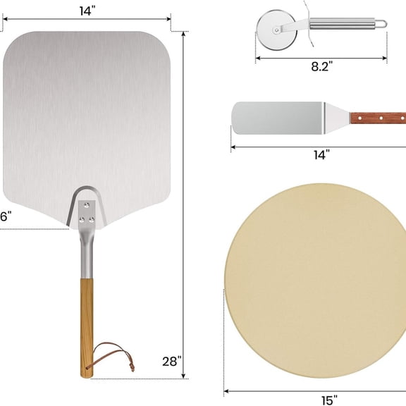 Round Pizza Stone Set for Oven and Grill, Pizza Grilling Tool Kit Including Baking Stone, Pizza Peel, Pizza Shovel and Cutter, Ideal for Baking Crisp Crust Pizza, Bread and More
