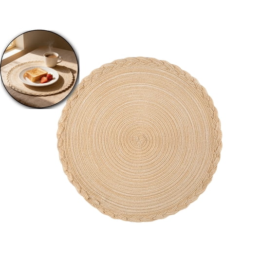 Round Placemat Boho Braid Edge Woven Round Table Mat 15 inch Circular Braided Border Washable Cotton Polyester Place Mat