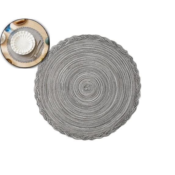 Round Placemat Boho Braid Edge Woven Round Table Mat 15 inch Circular Braided Border Washable Cotton Polyester Place Mat