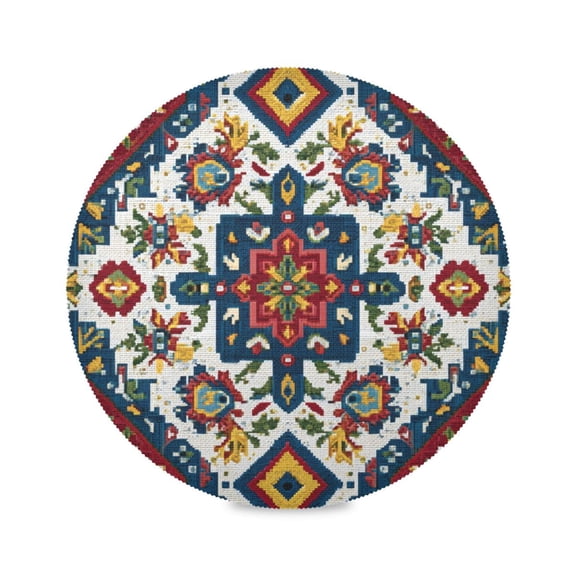Round Placemat Heat Resistant & Wrinkle-Free Dining Table Decor Placemat For Home & Weddings An Intricate Persian Rug Pattern
