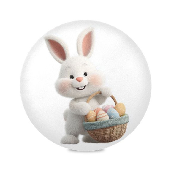 Round Placemat Heat Resistant & Wrinkle-Free Dining Table Decor Placemat For Home & Weddings Bunny with Basket Of Colorful Eggs