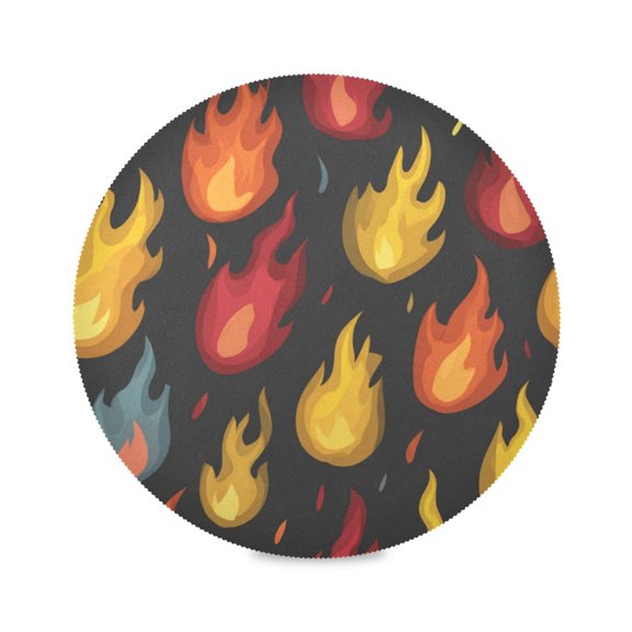 Round Placemat Heat Resistant & Wrinkle-Free Dining Table Decor Placemat For Home & Weddings Cartoon Fire