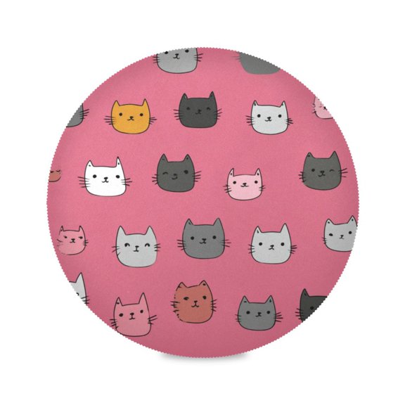 Round Placemat Heat Resistant & Wrinkle-Free Dining Table Decor Placemat For Home & Weddings Cartoon Kitty