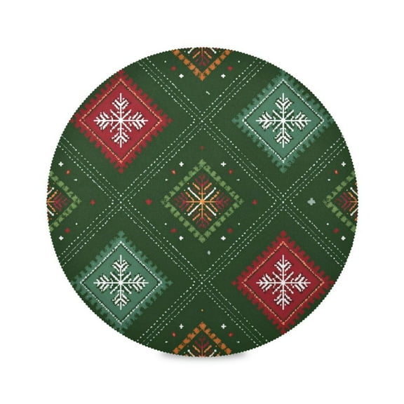 Round Placemat Heat Resistant & Wrinkle-Free Dining Table Decor Placemat For Home & Weddings Christmas Pattern