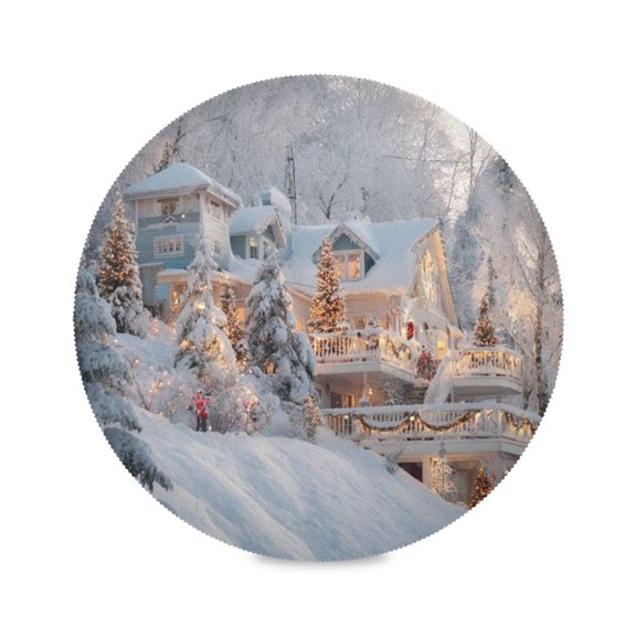 Round Placemat Heat Resistant & Wrinkle-Free Dining Table Decor Placemat For Home & Weddings Christmas Trees and House