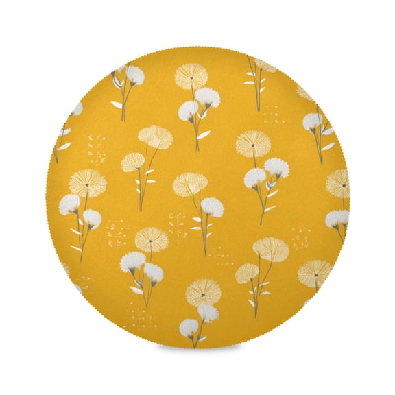 Round Placemat Heat Resistant & Wrinkle-Free Dining Table Decor Placemat For Home & Weddings Dandelion Pattern on Yellow Background