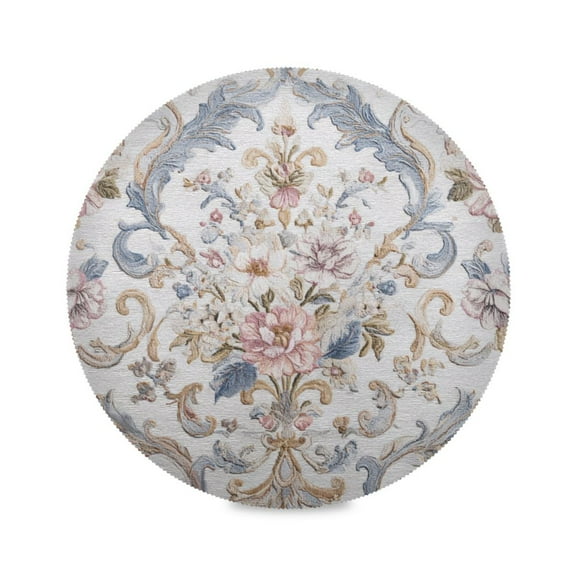 Round Placemat Heat Resistant & Wrinkle-Free Dining Table Decor Placemat For Home & Weddings Intricate Floral Pattern