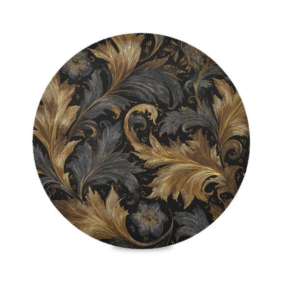 Round Placemat Heat Resistant & Wrinkle-Free Dining Table Decor Placemat For Home & Weddings Intricate Patterns in Black & Gold