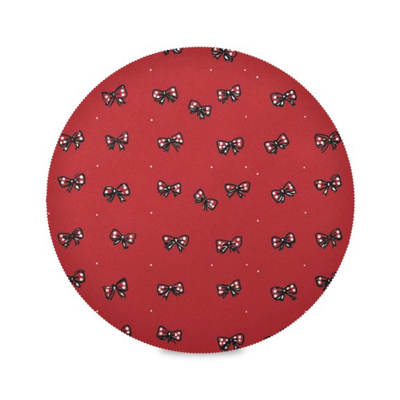 Round Placemat Heat Resistant & Wrinkle-Free Dining Table Decor Placemat For Home & Weddings Small Bows with White Dots