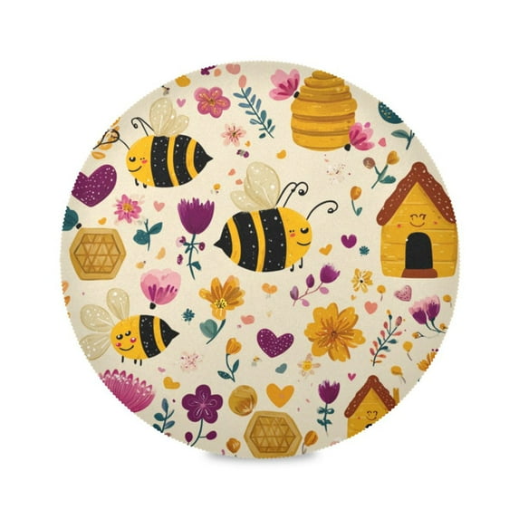 Round Placemat Heat Resistant & Wrinkle-Free Dining Table Decor Placemat For Home & Weddings Smilling Bees