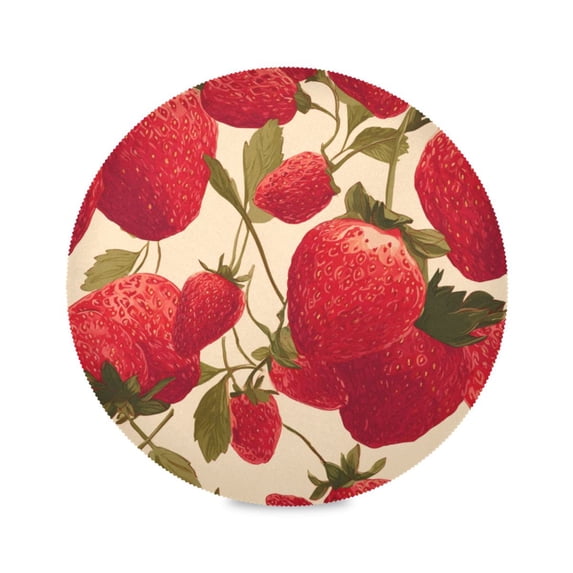 Round Placemat Heat Resistant & Wrinkle-Free Dining Table Decor Placemat For Home & Weddings Strawberry