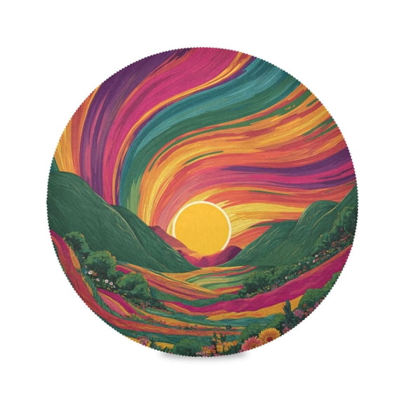 Round Placemat Heat Resistant & Wrinkle-Free Dining Table Decor Placemat For Home & Weddings Vintage Hippie Poster Style