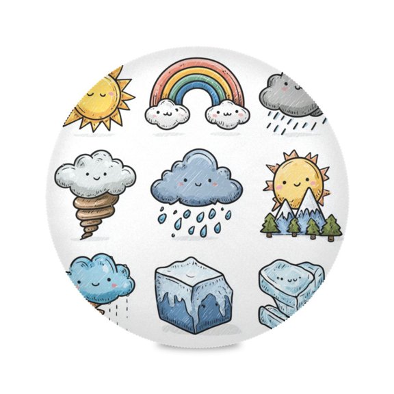 Round Placemat Heat Resistant & Wrinkle-Free Dining Table Decor Placemat For Home & Weddings Weather Icons