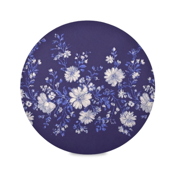Round Placemat Heat Resistant & Wrinkle-Free Dining Table Decor Placemat For Home & Weddings White Navy Blue
