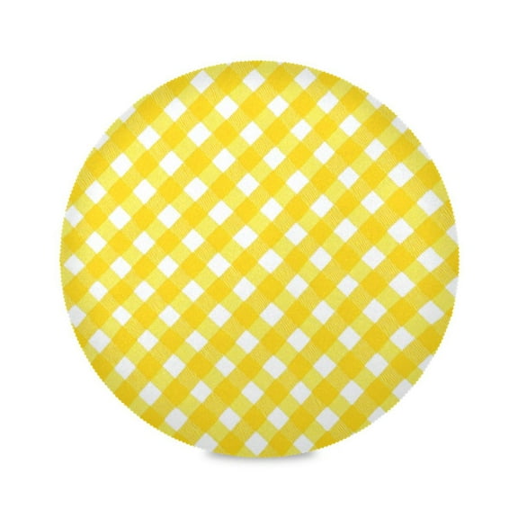 Round Placemat Heat Resistant & Wrinkle-Free Dining Table Decor Placemat For Home & Weddings Yellow Gingham Pattern