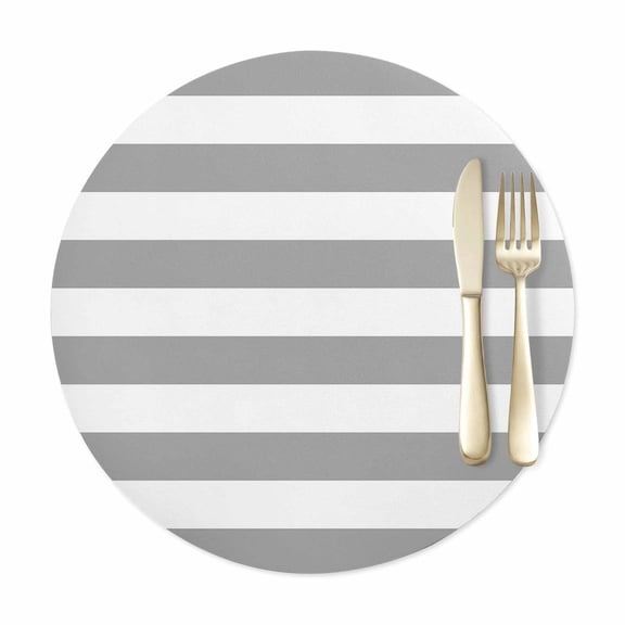 Round Placemat Set of 1,Gray White Horizontal Striped Waterproof Dining Table Mats Washable Place Mat Farm Classic Pattern PU Table Placemats for Kitchen Coffee Decor,12in