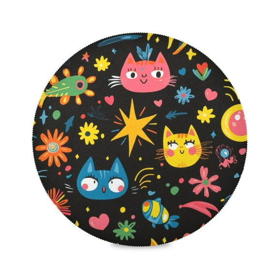 Round Placemat Set 15.4 Inch Diameter Table Mats Heat-Resistant Decorative for Dining Tables Colorful Cartoon Patterns
