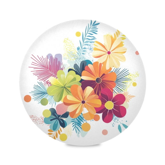 Round Placemat Set 15.4 Inch Diameter Table Mats Heat-Resistant Decorative for Dining Tables Colorful Flowers Illustration