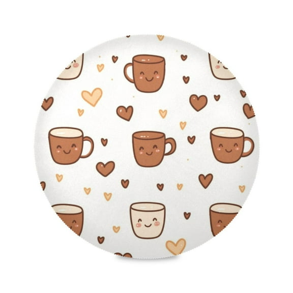 Round Placemat Set 15.4 Inch Diameter Table Mats Heat-Resistant Decorative for Dining Tables Cute Coffee Cup Pattern