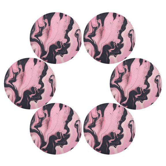 Round Placemat Set 15.4 Inch Diameter Table Mats Heat-Resistant Decorative for Dining Tables Marble Pattern Pink and Black