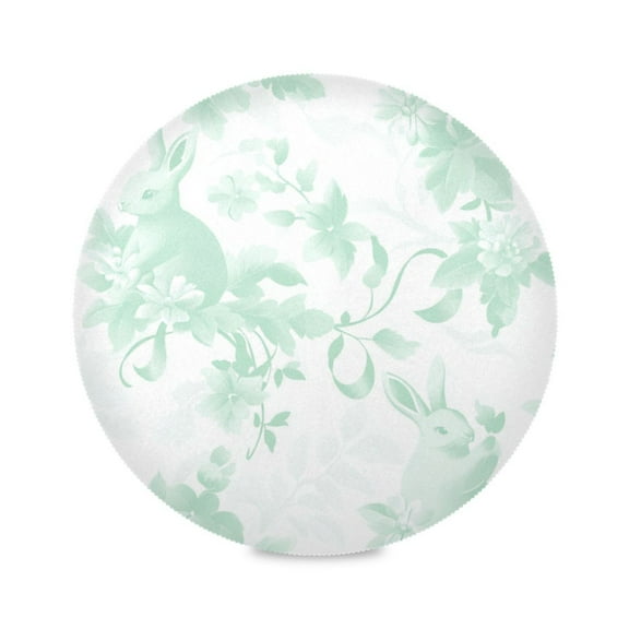 Round Placemat Set 15.4 Inch Diameter Table Mats Heat-Resistant Decorative for Dining Tables Mint Green Rabbits