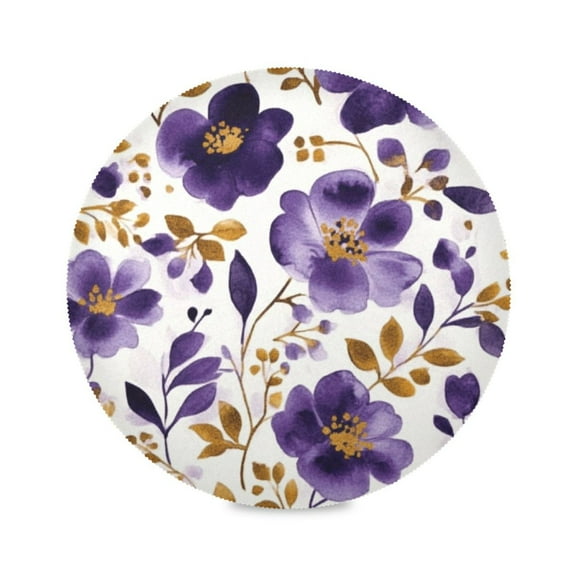 Round Placemat Set 15.4 Inch Diameter Table Mats Heat-Resistant Decorative for Dining Tables Purple and Gold Floral