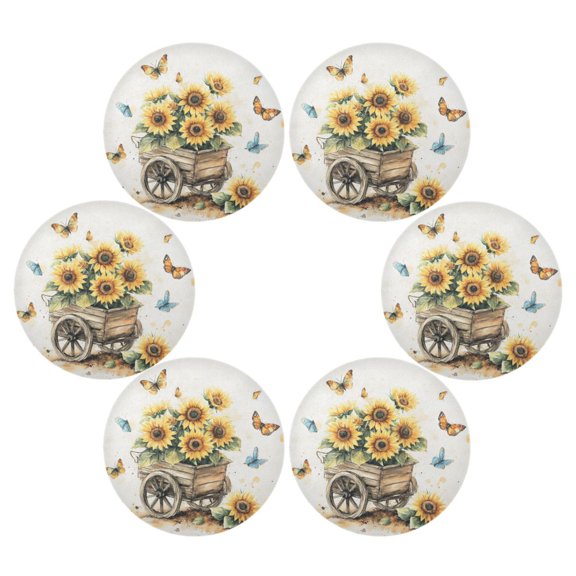 Round Placemat Set 15.4 Inch Diameter Table Mats Heat-Resistant Decorative for Dining Tables Sunflowers and Butterflies