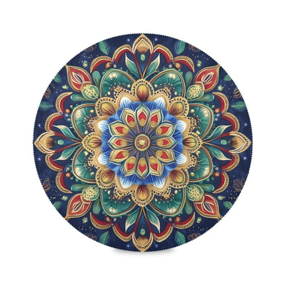 Round Placemat Set 15.4 Inch Diameter Table Mats Heat-Resistant Decorative for Dining Tables Vibrant Mandala Pattern