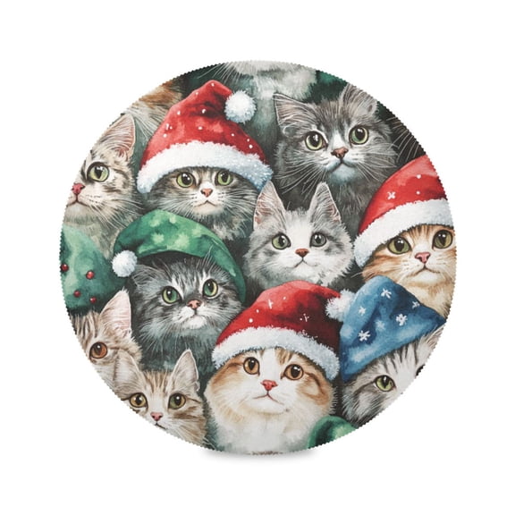 Round Placemat Set 15.4 Inch Diameter Table Mats Heat-Resistant Decorative for Dining Tables Watercolor Cats Pattern