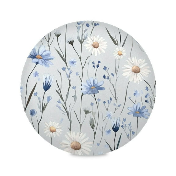 Round Placemat Set 15.4 Inch Diameter Table Mats Heat-Resistant Decorative for Dining Tables Watercolor Daisies and Cornflowers