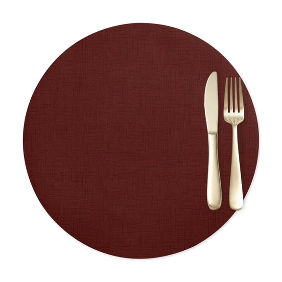 Round Placemat Set of 1,Burgundy Red Waterproof Dining Table Mats Washable Place Mat Dark Maroon PU Table Placemats for Kitchen Coffee Decor,12in