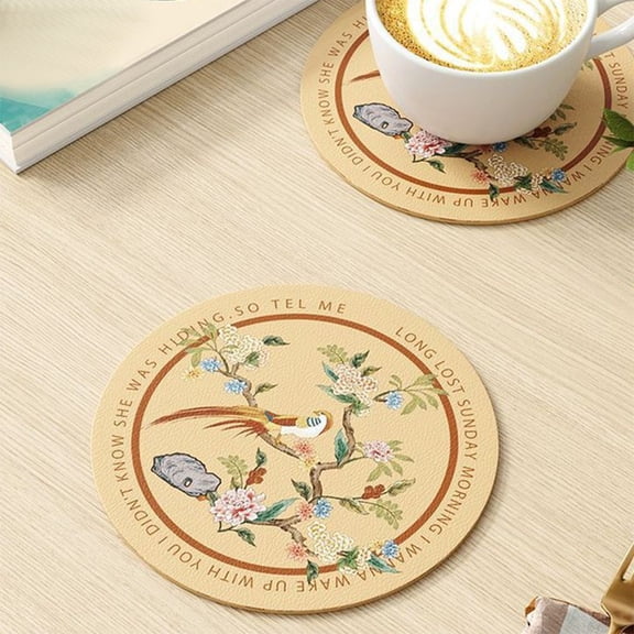 Round Placemat Solid Colour Faux Leather Placemats - Coffee Mats- Kitchen Table Mats- Easy To Clean Kitchen Table Mats