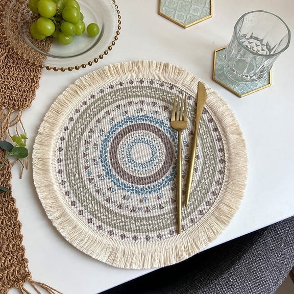 Round Placemats 13 Inch Table Mats Boho Cotton Woven Mandala Tassels Heat Proof Washable Circle Place Mat for Kitchen Dining Wedding Farmhouse Home Decoration