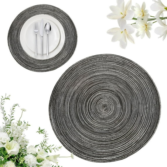 Round Placemats 15 Inch, Woven Washable Braided Placemats, Heat Resistant Non-Slip Cotton Yarn Table Mats, for Dining Table Kitchen Dinner Party Table Decoration