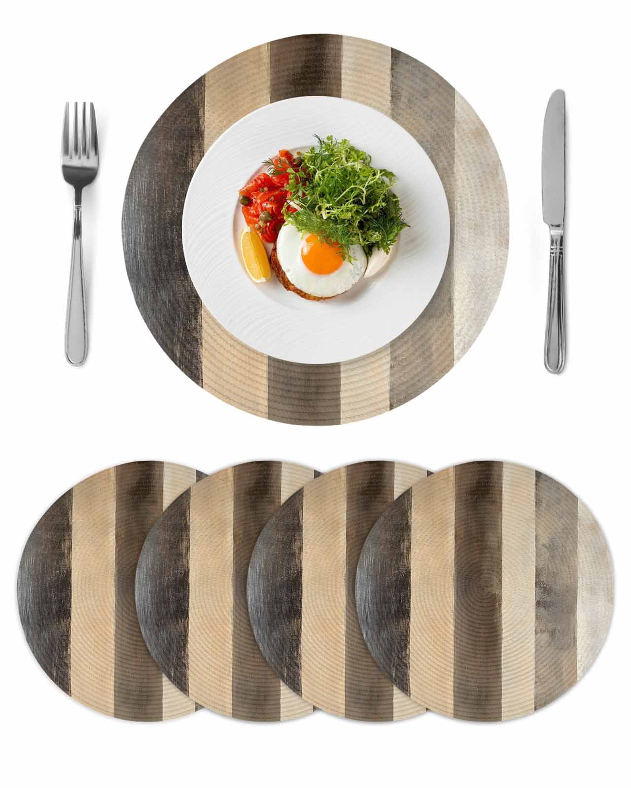Round Placemats Abstract Brown Gray Stripes 15 inch Set of 4 Table Mats ...