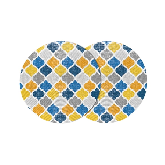 Round Placemats Abstract Geometric Morocco Pattern 15 inch Set of 2 Table Mats for Dining Table Yellow and Blue Heat Resistant Non-Slip Kitchen & Home Decorative Place Mat Set