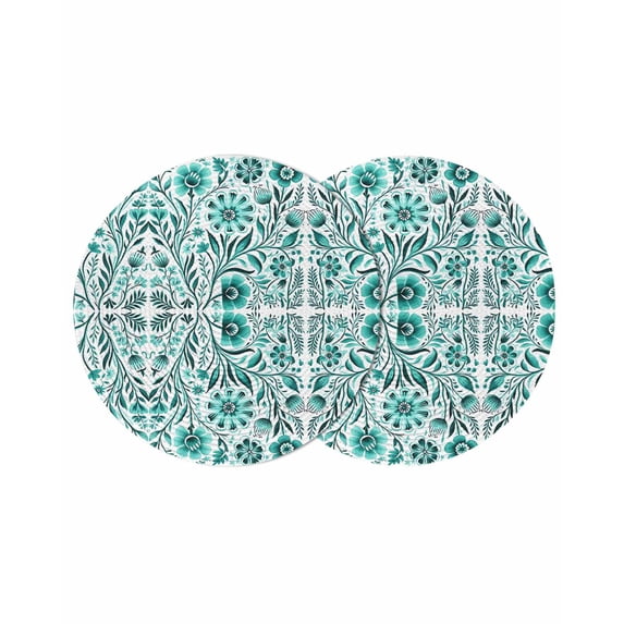 Round Placemats Abstract Green Floral 15 inch Set of 2 Table Mats for Dining Table Vintage Ethnic Texture Heat Resistant Non-Slip Kitchen & Home Decorative Place Mat Set