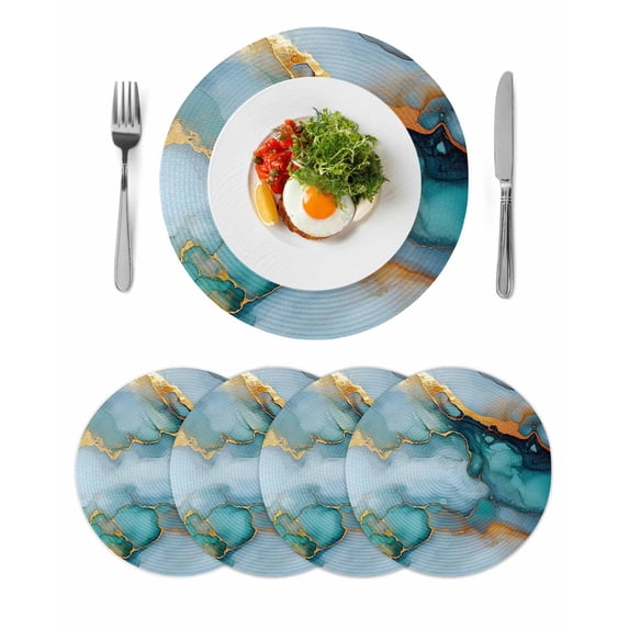Round Placemats Abstract Green Teal Marble Style 15 inch Set of 4 Table Mats for Dining Table Modern Art Heat Resistant Non-Slip Kitchen & Home Decorative Place Mat Set