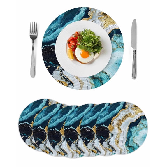 Round Placemats Abstract Green White Gold Marble 15 inch Set of 6 Table Mats for Dining Table Modern Art Heat Resistant Non-Slip Kitchen & Home Decorative Place Mat Set