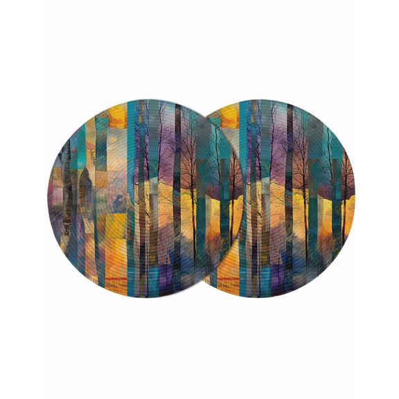 Round Placemats Abstract Oil Painting 15 inch Set of 2 Table Mats for Dining Table Tree Sunset Heat Resistant Non-Slip Kitchen & Home Decorative Place Mat Set