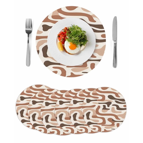 Round Placemats Abstract Ombre Brown Stripes 15 inch Set of 6 Table Mats for Dining Table Modern Art Heat Resistant Non-Slip Kitchen & Home Decorative Place Mat Set
